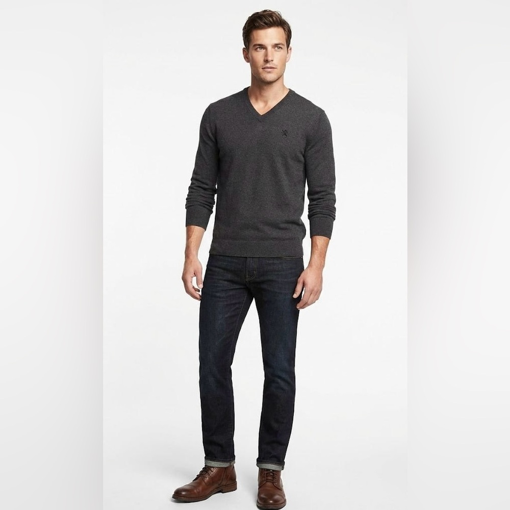 Express Men's Charcoal V-Neck Sweater Size Small